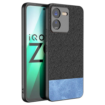 Kapa Soft Fabric & Leather Hybrid Protective Back Cover for IQOO Z9 | Shockproof Slim Hard Anti Slip Back Case (Black,Blue)
