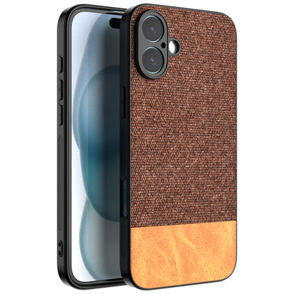 Kapa Soft Fabric & Leather Hybrid Protective Back Cover for Apple iPhone 16 Plus | Shockproof Slim Hard Anti Slip Back Case (Brown)