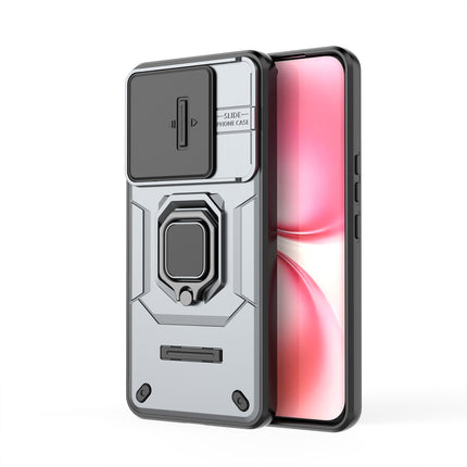 Kapa Armor Slider Back Cover for Vivo V60 / V60e / Vivo T4 Pro 5G | Inbuilt Ring + Camera Slider Shockproof Lens Protection Bumper Back Case (Grey) - Mobizang