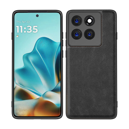 Kapa Tux Leather Back Cover for Moto Edge 60 / Edge 60 Fusion | Slim Shockproof Camera Protection Bumper Case (Black) - Mobizang