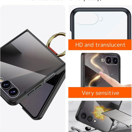 Kapa Shockproof Band Protective Back Cover for Flip7 / Z Flip 7 | Wrist Strap Ring Kickstand Inbuilt Screen Tempered Glass Case (Black)