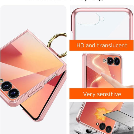 Kapa Shockproof Band Protective Back Cover for Flip7 / Z Flip 7 | Wrist Strap Ring Kickstand Inbuilt Screen Tempered Glass Case (Pink)