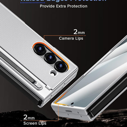 Kapa Textured Grip Pen Holder Hinge Protection Back Cover for Samsung Galaxy Z Fold7 / Fold 7 | with Kickstand & S Pen Slot Case (Silver)