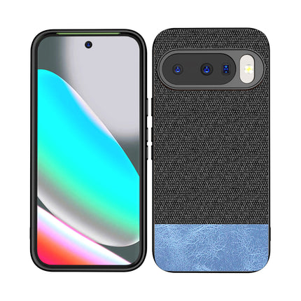 Kapa Soft Fabric & Leather Hybrid Protective Back Cover for Google Pixel 10 | Shockproof Slim Hard Anti Slip Back Case (Black,Blue)