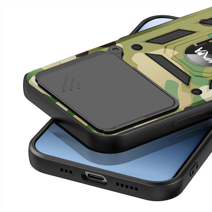 Kapa Tank Back Cover for IQOO 13 (5G) | Inbuilt Ring + Slider Shockproof Lens Protection Bumper Back Case (Green)