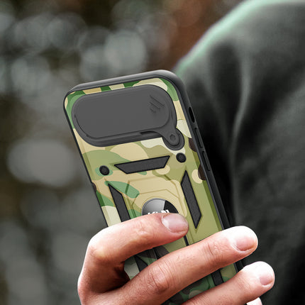 Kapa Tank Back Cover for Apple iPhone 17 Air | Inbuilt Ring + Slider Shockproof Lens Protection Bumper Back Case (Green)