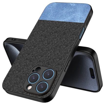 Kapa Soft Fabric & Leather Hybrid Protective Back Cover for Apple iPhone 16 Pro | Shockproof Slim Hard Anti Slip Back Case (Black,Blue)