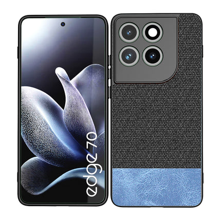 Kapa Soft Fabric & Leather Hybrid Protective Back Cover for Moto Edge 70 | Shockproof Slim Hard Anti Slip Back Case (Black,Blue)