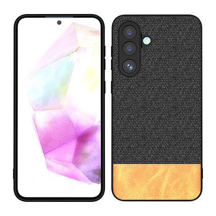 Kapa Soft Fabric & Leather Hybrid Protective Back Cover for Samsung Galaxy M56 | Shockproof Slim Hard Anti Slip Back Case (Black,Brown) - Mobizang