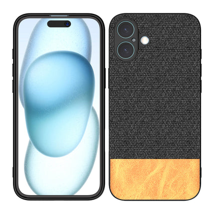 Kapa Soft Fabric & Leather Hybrid Protective Back Cover for Apple iPhone 16 Plus | Shockproof Slim Hard Anti Slip Back Case (Black,Brown)