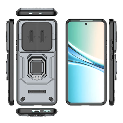 Kapa Armor Slider Back Cover for Redmi Note 15 5G | Inbuilt Ring + Camera Slider Shockproof Lens Protection Bumper Back Case (Grey)