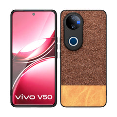Kapa Soft Fabric & Leather Hybrid Protective Back Cover for Vivo V50 5G | Shockproof Slim Hard Anti Slip Back Case (Brown) - Mobizang