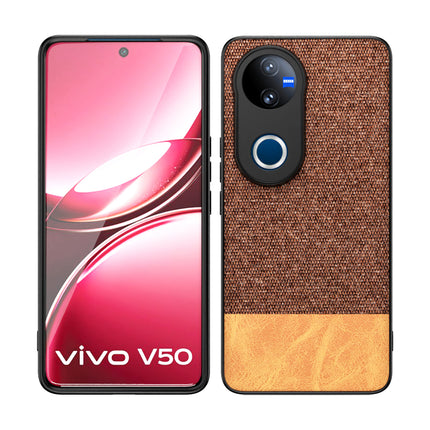 Kapa Soft Fabric & Leather Hybrid Protective Back Cover for Vivo V50 5G | Shockproof Slim Hard Anti Slip Back Case (Brown) - Mobizang