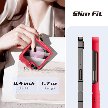 Kapa Textured Grip Hinge Protection Back Cover for Samsung Galaxy Z Flip6 / Z Flip 6 | with [Inbuilt Glass] Full Body Shockproof Hard Back Case (Red) - Mobizang