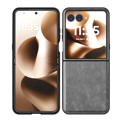 Kapa Tux Leather Back Cover for Moto Razr 60 Ultra | Slim Shockproof Camera Protection Bumper Case (Grey) - Mobizang