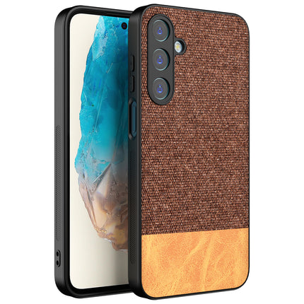 Kapa Soft Fabric & Leather Hybrid Protective Back Cover for Samsung Galaxy M35 (5G) | Shockproof Slim Hard Anti Slip Back Case (Brown) - Mobizang