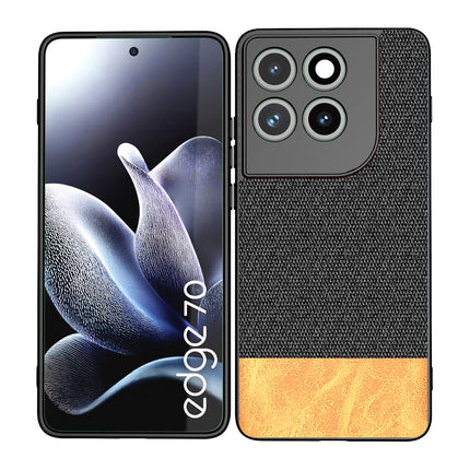 Kapa Soft Fabric & Leather Hybrid Protective Back Cover for Moto Edge 70 | Shockproof Slim Hard Anti Slip Back Case (Black,Brown)