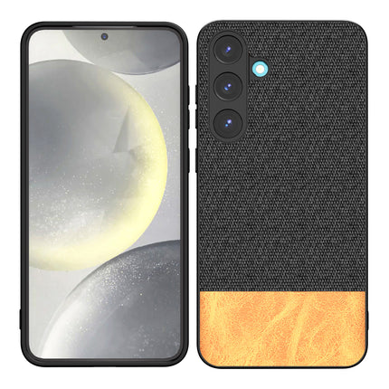 Kapa Soft Fabric & Leather Hybrid Protective Back Cover for Samsung Galaxy S25 | Shockproof Slim Hard Anti Slip Back Case (Black,Brown) - Mobizang