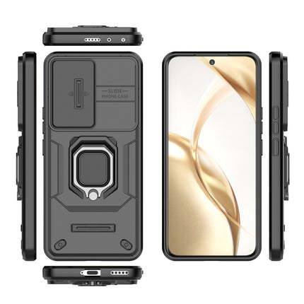 Kapa Armor Slider Back Cover for Honor 200 Pro (5G) | Inbuilt Ring + Camera Slider Shockproof Lens Protection Bumper Back Case (Black)