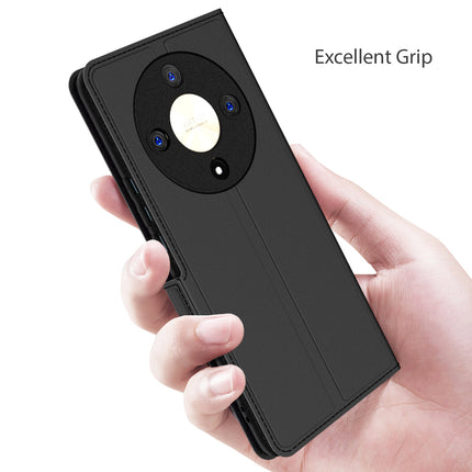 Kapa Noble Slim Magnetic Leather Flip Case Cover for Honor X9B (5G) | Card Holder Stand Flip Wallet Case (Black)