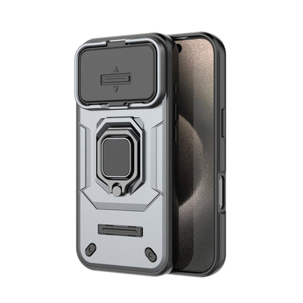 Kapa Armor Slider Back Cover for Apple iPhone 17 Pro | Inbuilt Ring + Camera Slider Shockproof Lens Protection Bumper Back Case (Grey) - Mobizang