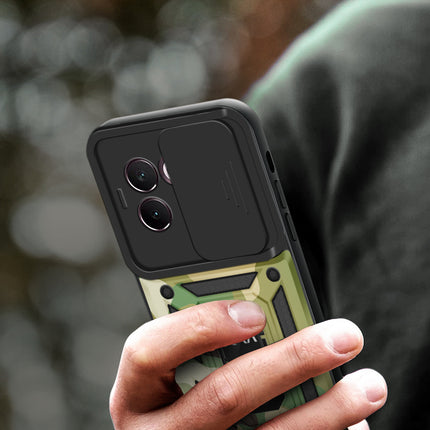 Kapa Tank Back Cover for Vivo V30E (5G) | Inbuilt Ring + Slider Shockproof Lens Protection Bumper Back Case (Green)