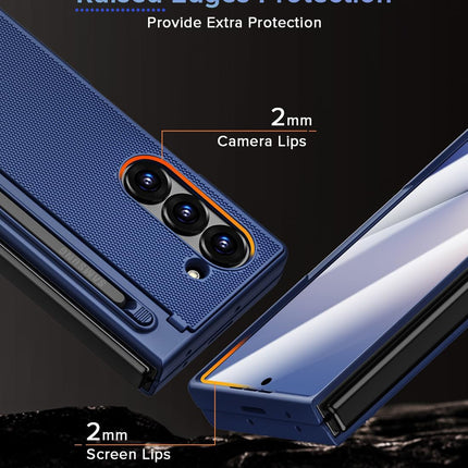 Kapa Textured Grip S Pen Holder Hinge Protection Back Cover for Samsung Galaxy Z Fold6 / Fold 6 | with Inbuilt Glass , Kickstand & S Pen Slot Case (Blue)