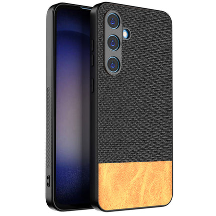 Kapa Soft Fabric & Leather Hybrid Protective Back Cover for Samsung Galaxy S24 FE | Shockproof Slim Hard Anti Slip Back Case (Black,Brown)