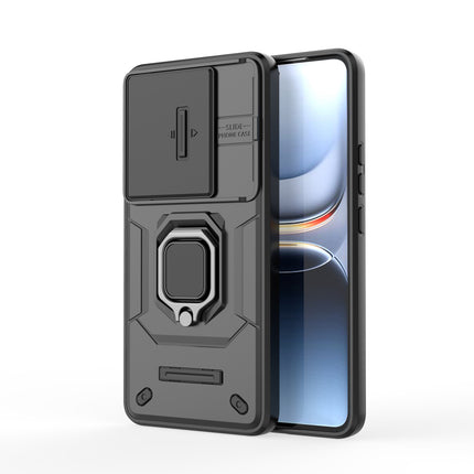 Kapa Armor Slider Back Cover for Iqoo 13 5G | Inbuilt Ring + Camera Slider Shockproof Lens Protection Bumper Back Case (Black)