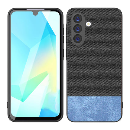 Kapa Soft Fabric & Leather Hybrid Protective Back Cover for Samsung Galaxy M16 | Shockproof Slim Hard Anti Slip Back Case (Black,Blue)