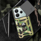 Kapa Tank Back Cover for Redmi Note 14 (5G) | Inbuilt Ring + Slider Shockproof Lens Protection Bumper Back Case (Green) - Mobizang