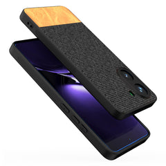 Kapa Soft Fabric & Leather Hybrid Protective Back Cover for Poco X7 Pro | Shockproof Slim Hard Anti Slip Back Case (Black,Brown) - Mobizang