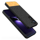 Kapa Soft Fabric & Leather Hybrid Protective Back Cover for Poco X7 Pro | Shockproof Slim Hard Anti Slip Back Case (Black,Brown) - Mobizang