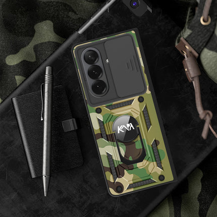 Kapa Tank Back Cover for Samsung Galaxy Z Fold 7 | Inbuilt Ring + Slider Shockproof Lens Protection Bumper Back Case (Green) - Mobizang