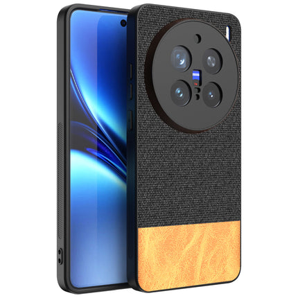 Kapa Soft Fabric & Leather Hybrid Protective Back Cover for Vivo X200 Pro (5G) | Shockproof Slim Hard Anti Slip Back Case (Black,Brown)