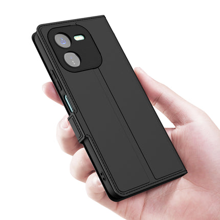 Kapa Noble Slim Magnetic Leather Flip Case Cover for IQOO Z9X | Card Holder Stand Flip Wallet Case (Black)