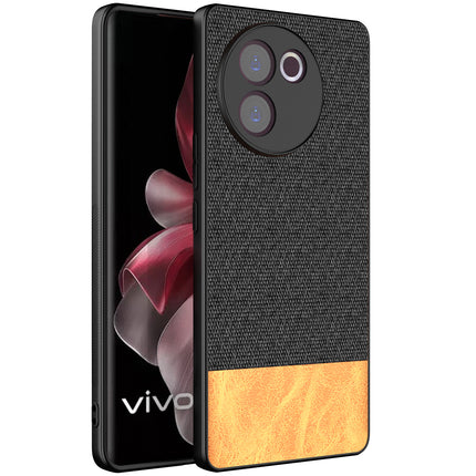 Kapa Soft Fabric & Leather Hybrid Protective Back Cover for Vivo V30E (5G) | Shockproof Slim Hard Anti Slip Back Case (Black,Brown)