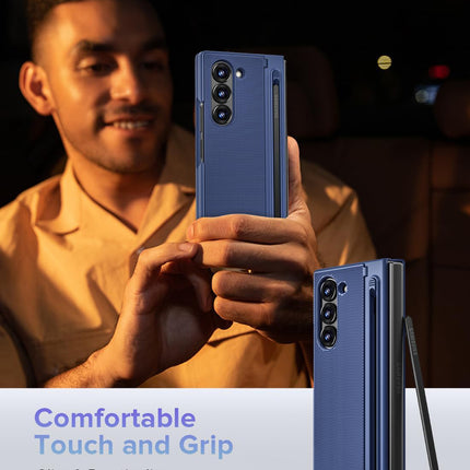 Kapa Textured Grip S Pen Holder Hinge Protection Back Cover for Samsung Galaxy Z Fold6 / Fold 6 | with Inbuilt Glass , Kickstand & S Pen Slot Case (Blue)