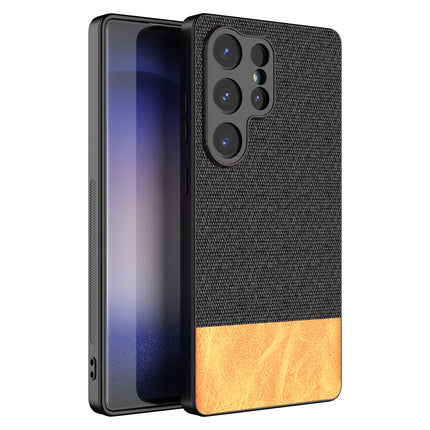 Kapa Soft Fabric & Leather Hybrid Protective Back Cover for Samsung Galaxy S25 Ultra | Shockproof Slim Hard Anti Slip Back Case (Black,Brown)