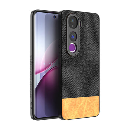 Kapa Soft Fabric & Leather Hybrid Protective Back Cover for Vivo Y400 Pro 5G | Shockproof Slim Hard Anti Slip Back Case (Black,Brown)