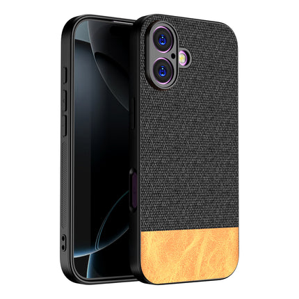 Kapa Soft Fabric & Leather Hybrid Protective Back Cover for Apple iPhone 17 | Shockproof Slim Hard Anti Slip Back Case (Black,Brown)