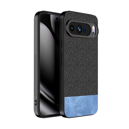 Kapa Soft Fabric & Leather Hybrid Protective Back Cover for Google Pixel 10 Pro XL | Shockproof Slim Hard Anti Slip Back Case (Black,Blue)
