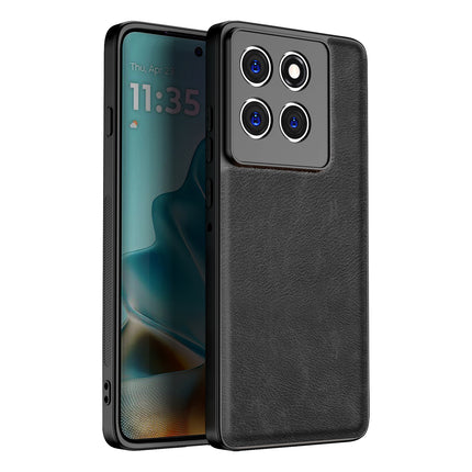 Kapa Tux Leather Back Cover for Moto Edge 60 / Edge 60 Fusion | Slim Shockproof Camera Protection Bumper Case (Black) - Mobizang