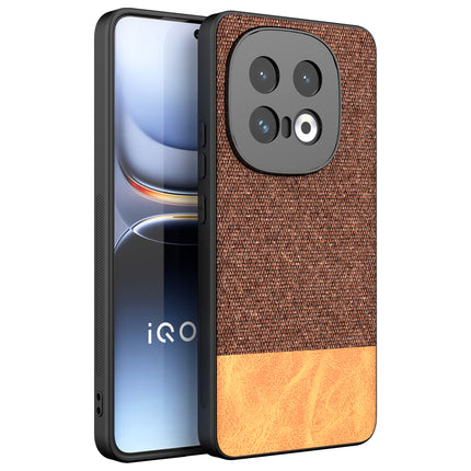 Kapa Soft Fabric & Leather Hybrid Protective Back Cover for Iqoo 13 (5G) | Shockproof Slim Hard Anti Slip Back Case (Brown)