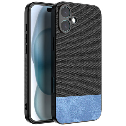 Kapa Soft Fabric & Leather Hybrid Protective Back Cover for Apple iPhone 16 Plus | Shockproof Slim Hard Anti Slip Back Case (Black,Blue) - Mobizang