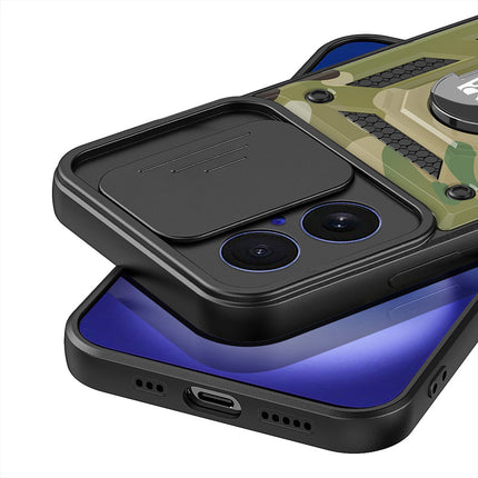 Kapa Tank Back Cover for Apple iPhone 17 | Inbuilt Ring + Slider Shockproof Lens Protection Bumper Back Case (Green)