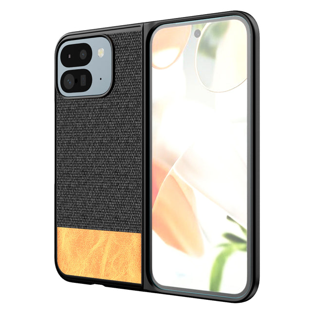 Kapa Soft Fabric & Leather Hybrid Protective Back Cover for Google Pixel 9 Pro Fold | Shockproof Slim Hard Anti Slip Back Case (Black,Brown)
