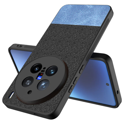 Kapa Soft Fabric & Leather Hybrid Protective Back Cover for Vivo X200 Pro (5G) | Shockproof Slim Hard Anti Slip Back Case (Black,Blue) - Mobizang
