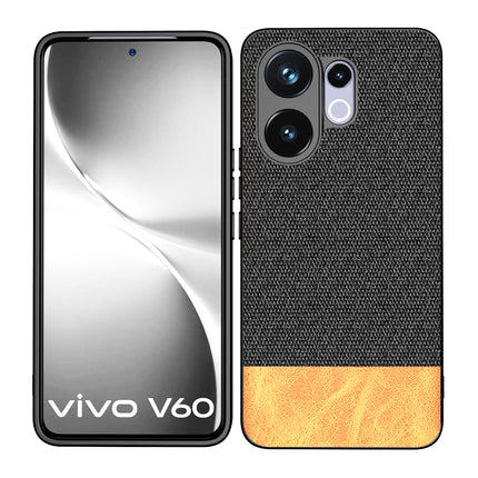 Kapa Soft Fabric & Leather Hybrid Protective Back Cover for Vivo V60 / V60e / Vivo T4 Pro 5G | Shockproof Slim Hard Anti Slip Back Case (Black,Brown)