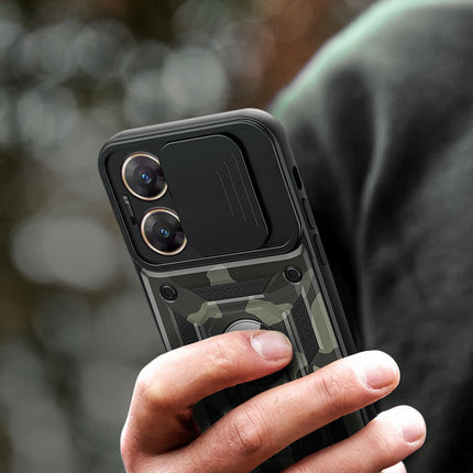 Kapa Tank Back Cover for Vivo V29E (5G) | Inbuilt Ring + Slider Shockproof Lens Protection Bumper Back Case (Black) - Mobizang